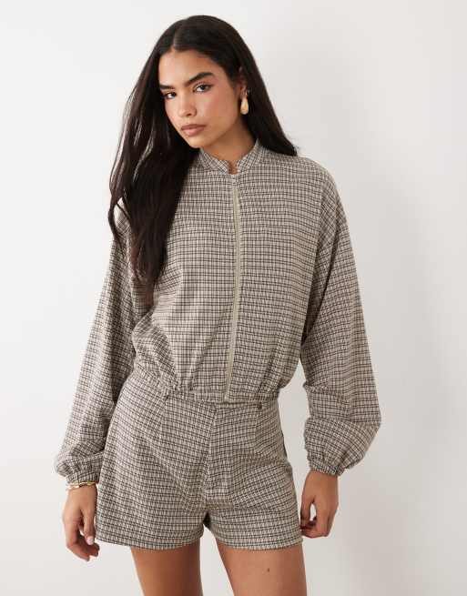 ASOS DESIGN mix & match brushed check jacket in stone check print, 2 of 4
