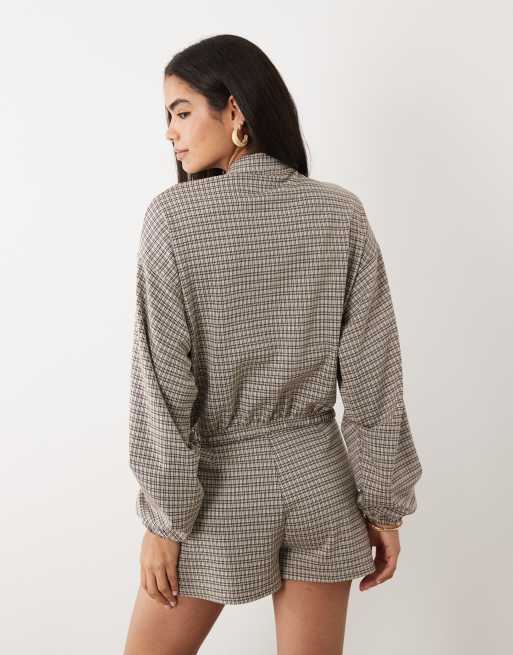 ASOS DESIGN mix & match brushed check jacket in stone check print, 4 of 4