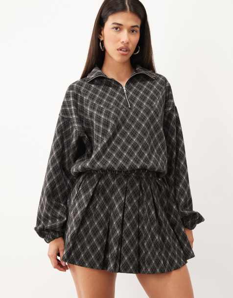 ASOS DESIGN mix & match brushed half zip windbreaker jacket in argyle check - view 1