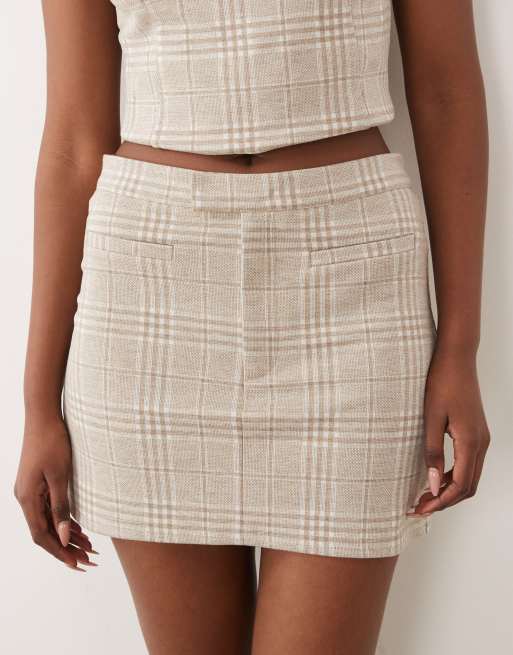 ASOS DESIGN mix & match brushed herringbone low rise micro mini skirt in cream check, 3 of 5