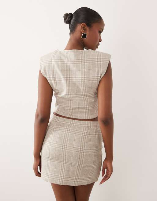ASOS DESIGN mix & match brushed herringbone low rise micro mini skirt in cream check, 5 of 5
