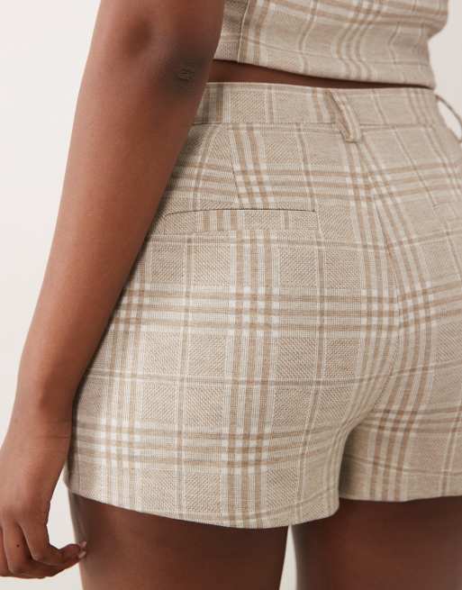 ASOS DESIGN mix & match brushed herringbone mini shorts in cream check, 3 of 5