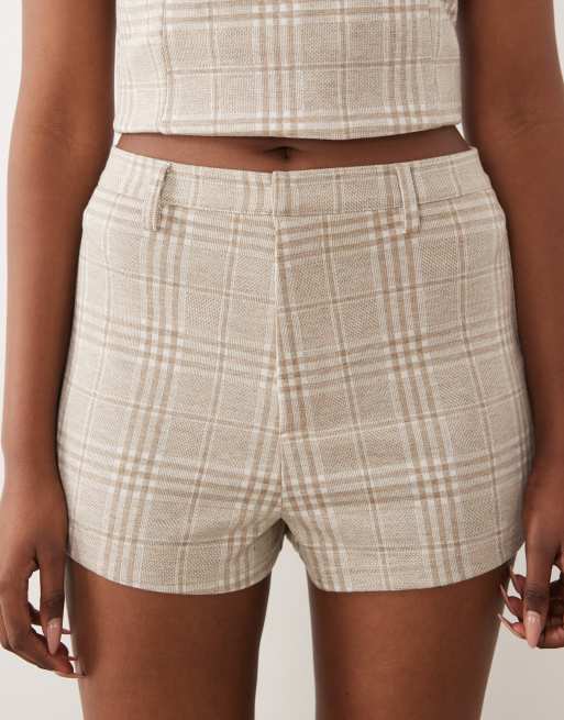 ASOS DESIGN mix & match brushed herringbone mini shorts in cream check, 4 of 5