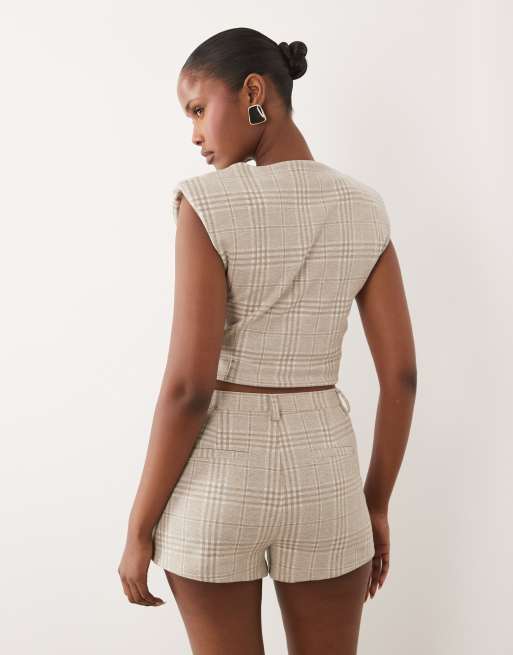 ASOS DESIGN mix & match brushed herringbone mini shorts in cream check, 5 of 5