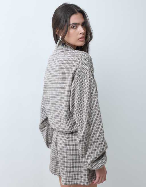 ASOS DESIGN mix & match brushed jacket in brown check print, 5 of 5