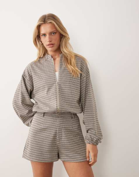 ASOS DESIGN mix & match brushed jacket in brown plaid print - view 1