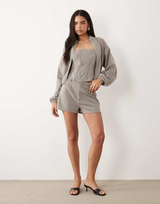 ASOS DESIGN Mix & Match brushed mini shorts in brown check print, 3 of 5