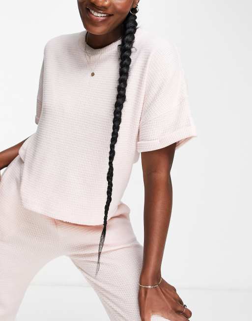 ASOS DESIGN mix & match brushed waffle set in pink, 4 of 5