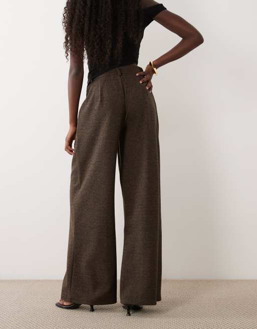 ASOS DESIGN mix & match brushed wide leg pants in brown herringbone, 5 of 5