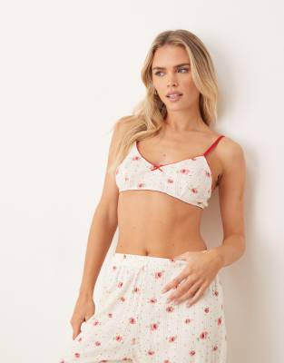 ASOS DESIGN - Mix & Match - Bustier aus Lochstrick mit Blümchenmuster-Weiß