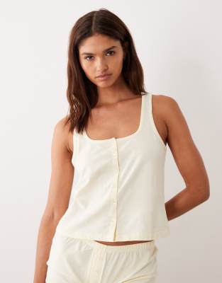 Asos Design Mix & Match Button Up Pajama Tank Top In Neutral