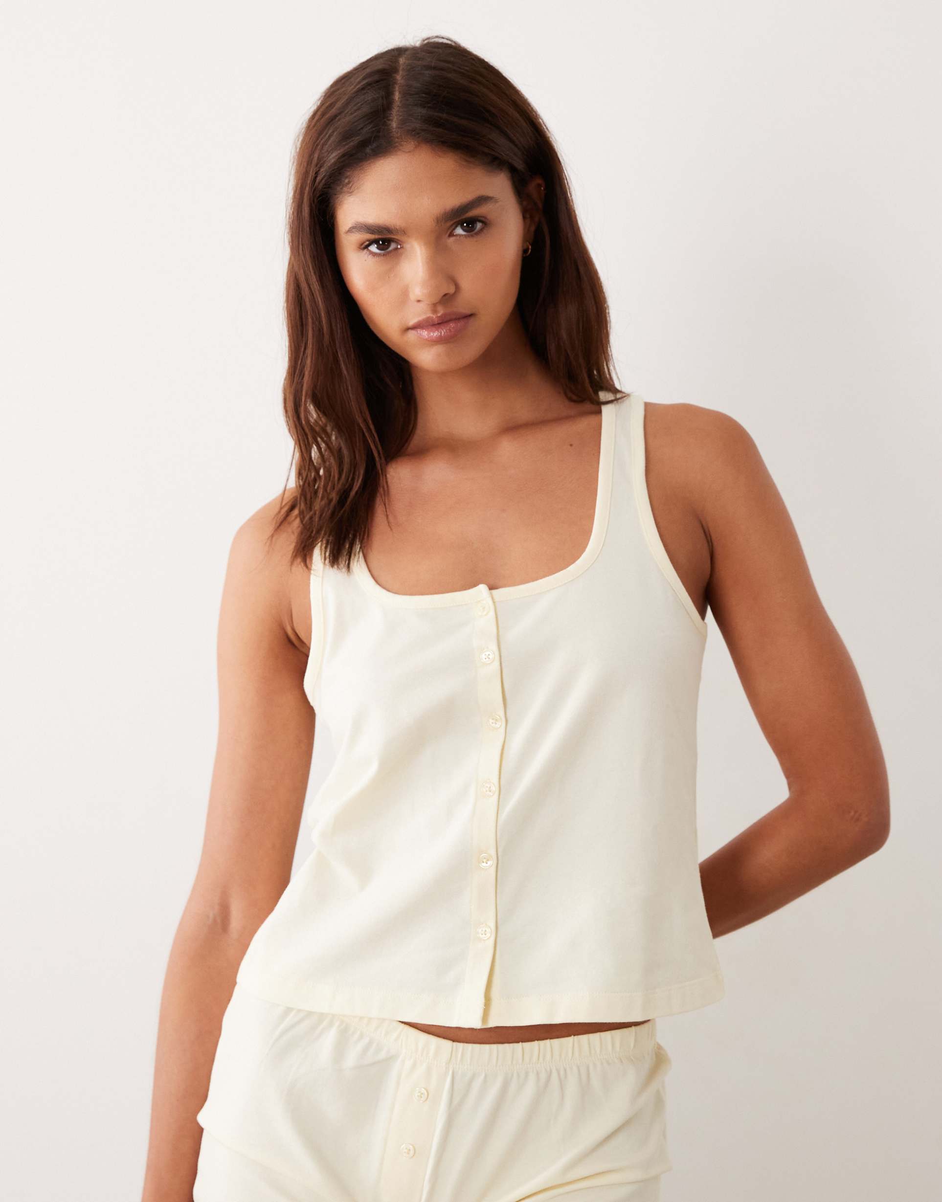 asos design mix & match button up pajama tank top in buttermilk