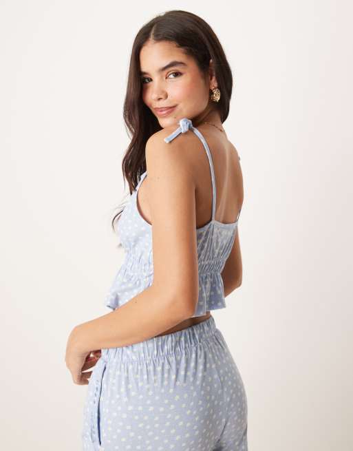 ASOS DESIGN mix & match cami pajama top in blue daisy print, 4 of 4