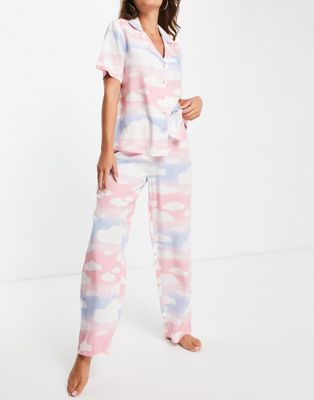 ASOS DESIGN mix & match modal cloud pyjama shirt in pink blue & white - ASOS Price Checker