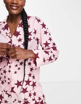 ASOS DESIGN - Mix & Match - Camicia del pigiama in modal rosa con stampa con stelle