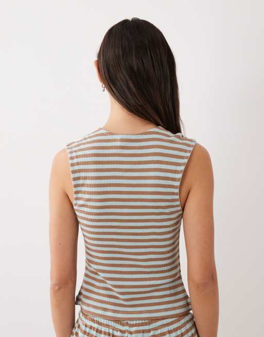 ASOS DESIGN - Mix & Match - Canotta del pigiama a righe color menta e cammello con bottoni, 4 di 4