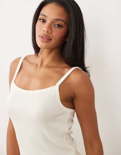 ASOS DESIGN - Mix & Match - Canottiera del pigiama a coste color avorio