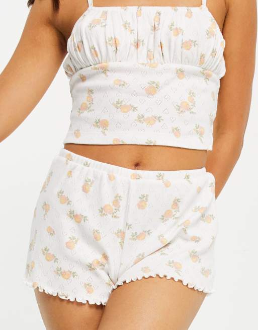 ASOS DESIGN - Mix & Match - Caraco de pyjama en maille pointelle à imprimé floral - Blanc et rose, 4 de 4