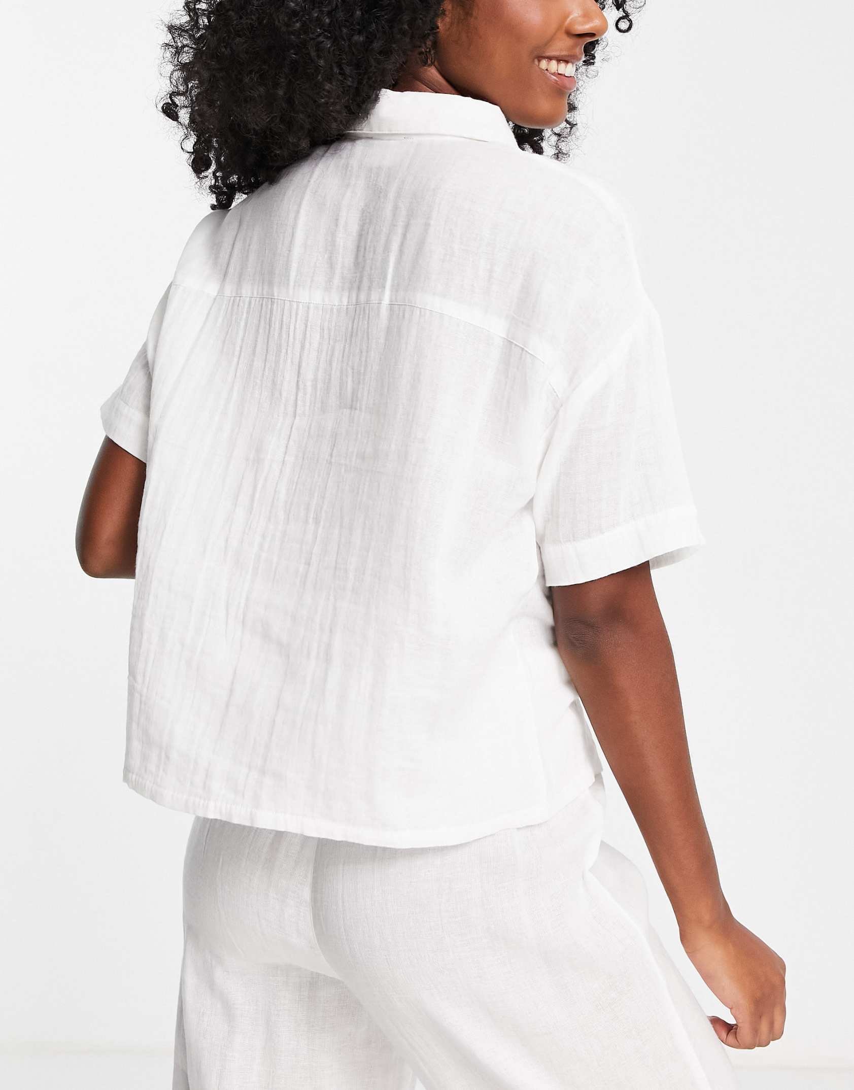 ASOS DESIGN mix & match cotton gauze pyjama shirt in white -  Price Checker