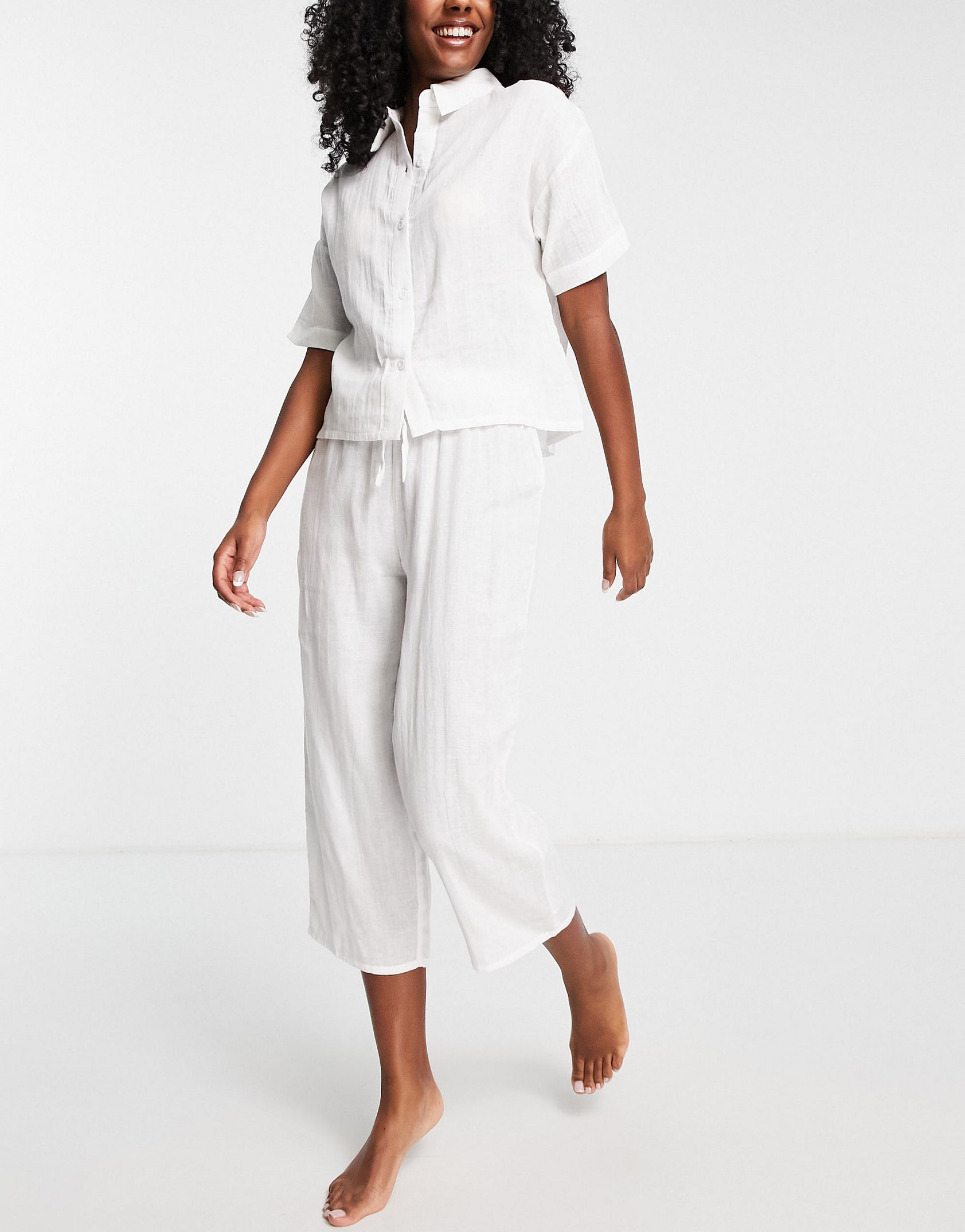 ASOS DESIGN mix & match cotton gauze pyjama shirt in white -  Price Checker