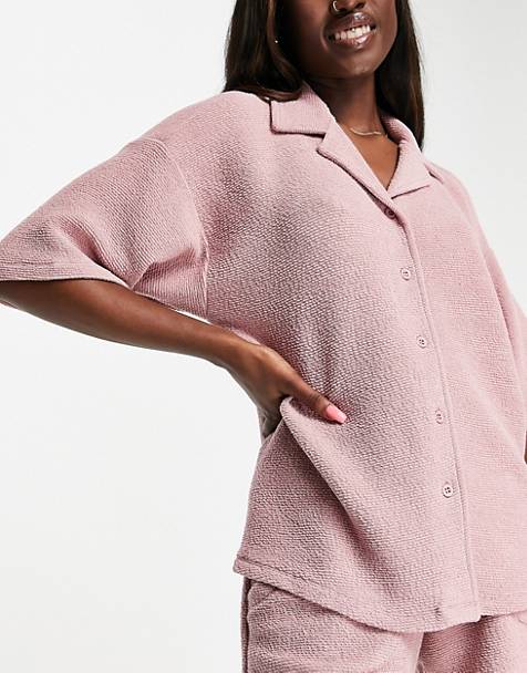 Pyjama oversize avec chemise pantalon et chouchou marbré Synthétique ASOS en coloris Rose Femme Vêtements Vêtements de nuit Pyjamas 