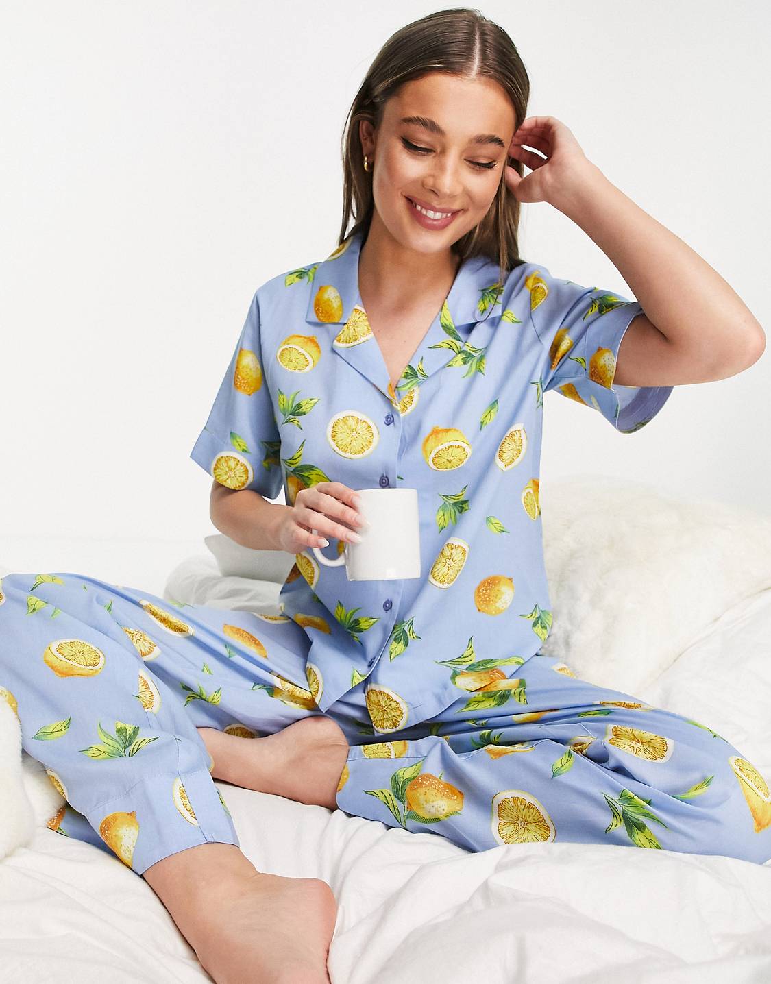 ASOS DESIGN - Pyjama à assortir en modal à motif fruit - Bleu