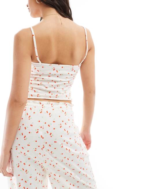 ASOS DESIGN mix & match cherry print frill edge cami tank