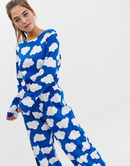 ASOS DESIGN mix match cloud pyjama long sleeve jersey tshirt