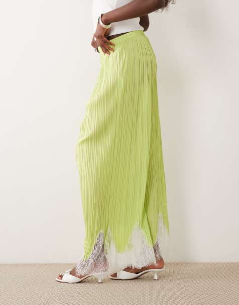 ASOS DESIGN - Mix & Match - Completo plissé verde con finiture in pizzo bianco - view 1