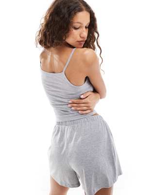 Asos Design Mix & Match Cotton Racer Front Pajama Tank Top In Gray
