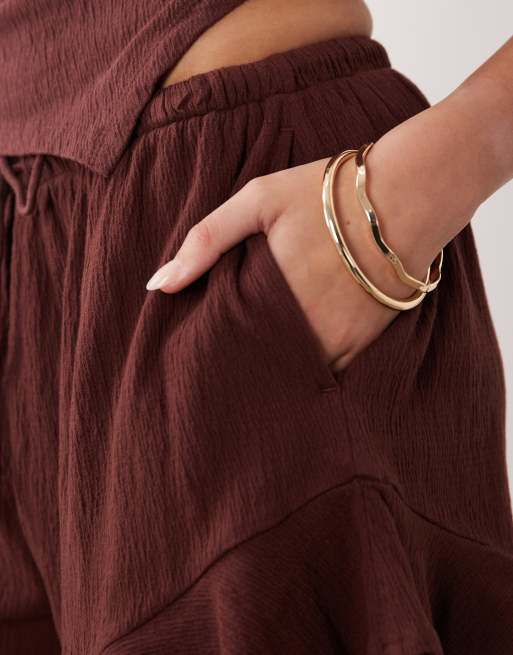 ASOS DESIGN mix & match cotton crinkle ruffle hem short in chocolate, 5 of 5