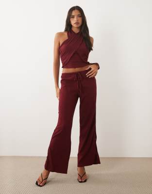 Asos Design Mix & Match Cotton Crinkle Wide Leg Pants In Multi