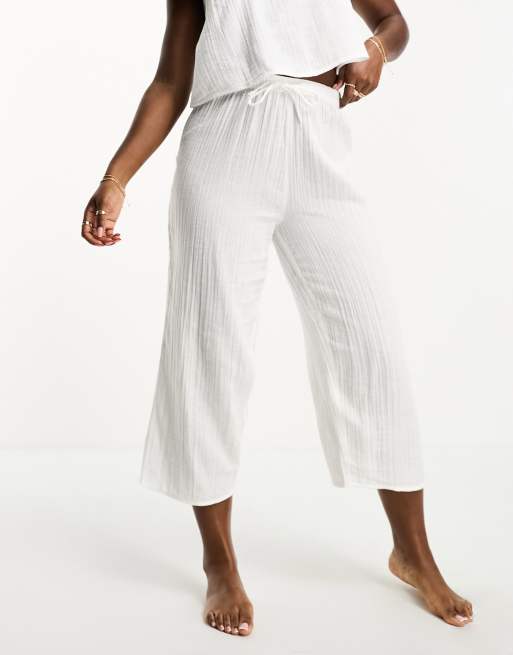 ASOS DESIGN mix & match cotton gauze pyjama culotte in white