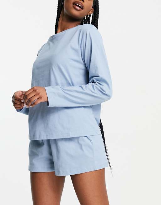 ASOS DESIGN mix & match cotton pyjama set in blue., 5 of 6