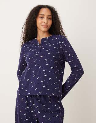 Asos Design Mix & Match Cotton Long Sleeve Henley Pajama Top In Multi