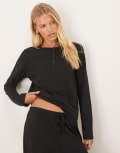 [ASOS DESIGN] ASOS DESIGN mix & match cotton long sleeve henley pyjama top in black XS Black