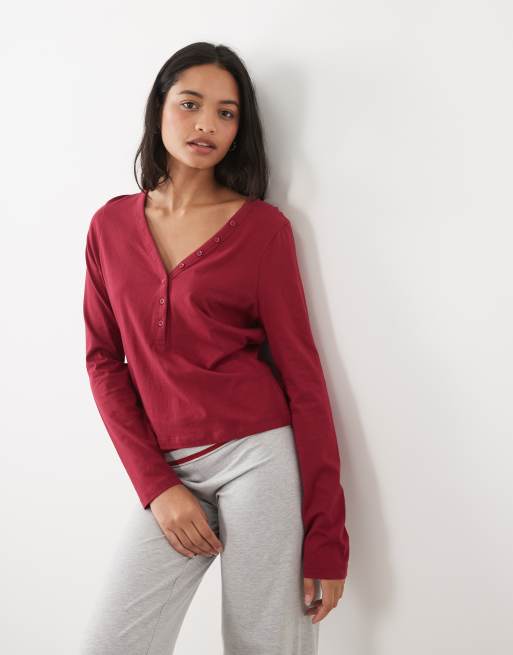 ASOS DESIGN mix & match cotton pyjama in burgundy, 2 of 5