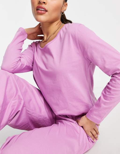 ASOS DESIGN mix match cotton long sleeve pyjama top in lilac LILAC