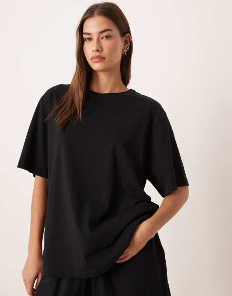 ASOS DESIGN mix & match cotton oversized pajama tee in black - view 1