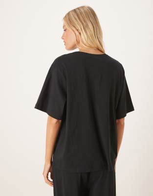 Asos Design Mix & Match Cotton Oversized Pajama Tee In Black