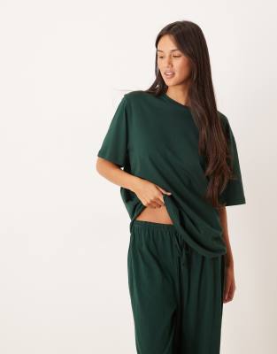 Asos Design Mix & Match Cotton Oversized Pajama Tee In Green