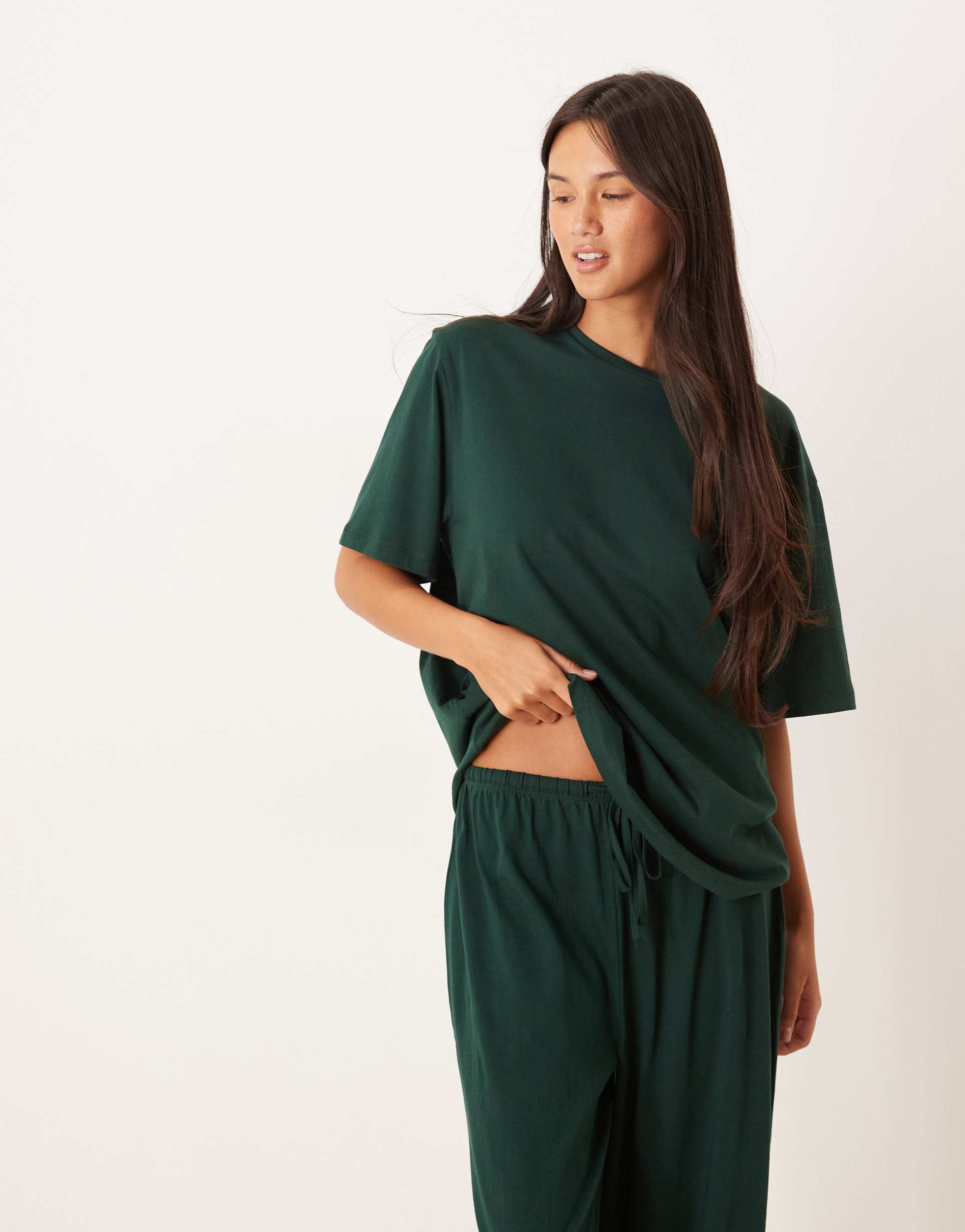 asos design mix & match cotton oversized pajama tee in forest green
