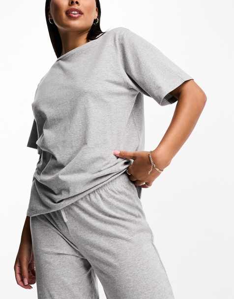 ASOS DESIGN mix & match cotton oversized pajama tee in gray heather - view 1