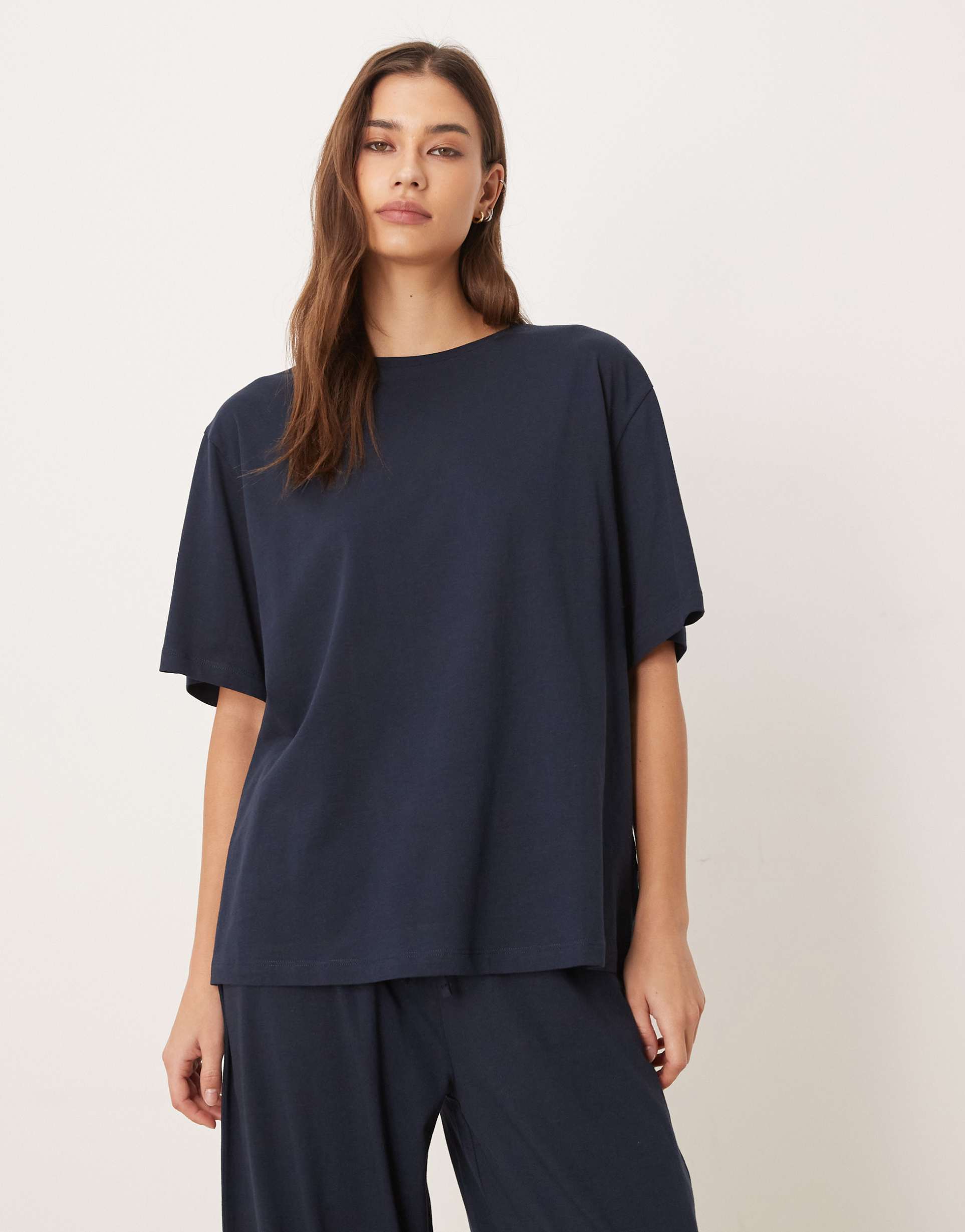 asos design mix & match cotton oversized pajama tee in navy