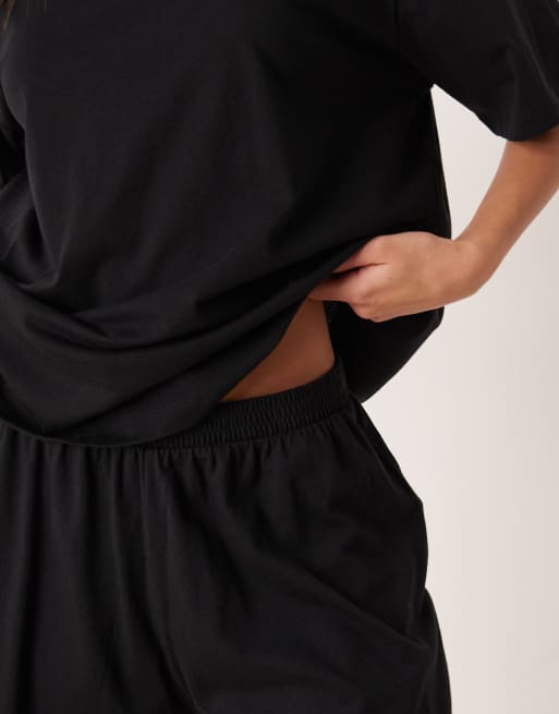 ASOS DESIGN mix & match cotton oversized pyjama tee in black, 4 of 4