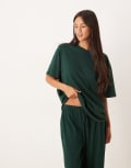 [ASOS DESIGN] ASOS DESIGN Mix & Match cotton oversized pyjama tee in forest green-Red L Forest green