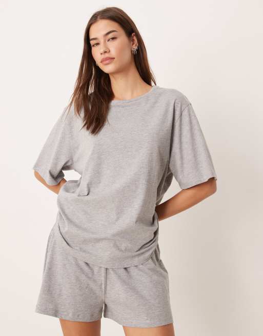 ASOS DESIGN mix & match cotton oversized pajama tee in gray heather