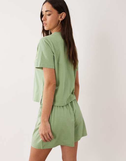 ASOS DESIGN mix & match cotton pajama flippy shorts in pistachio green, 2 of 5