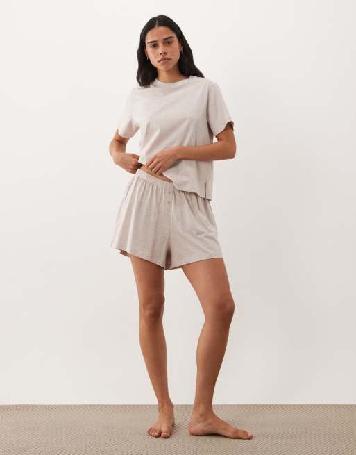 ASOS DESIGN mix & match cotton pajama oversized tee with side splits in oatmeal heather, 3 of 4