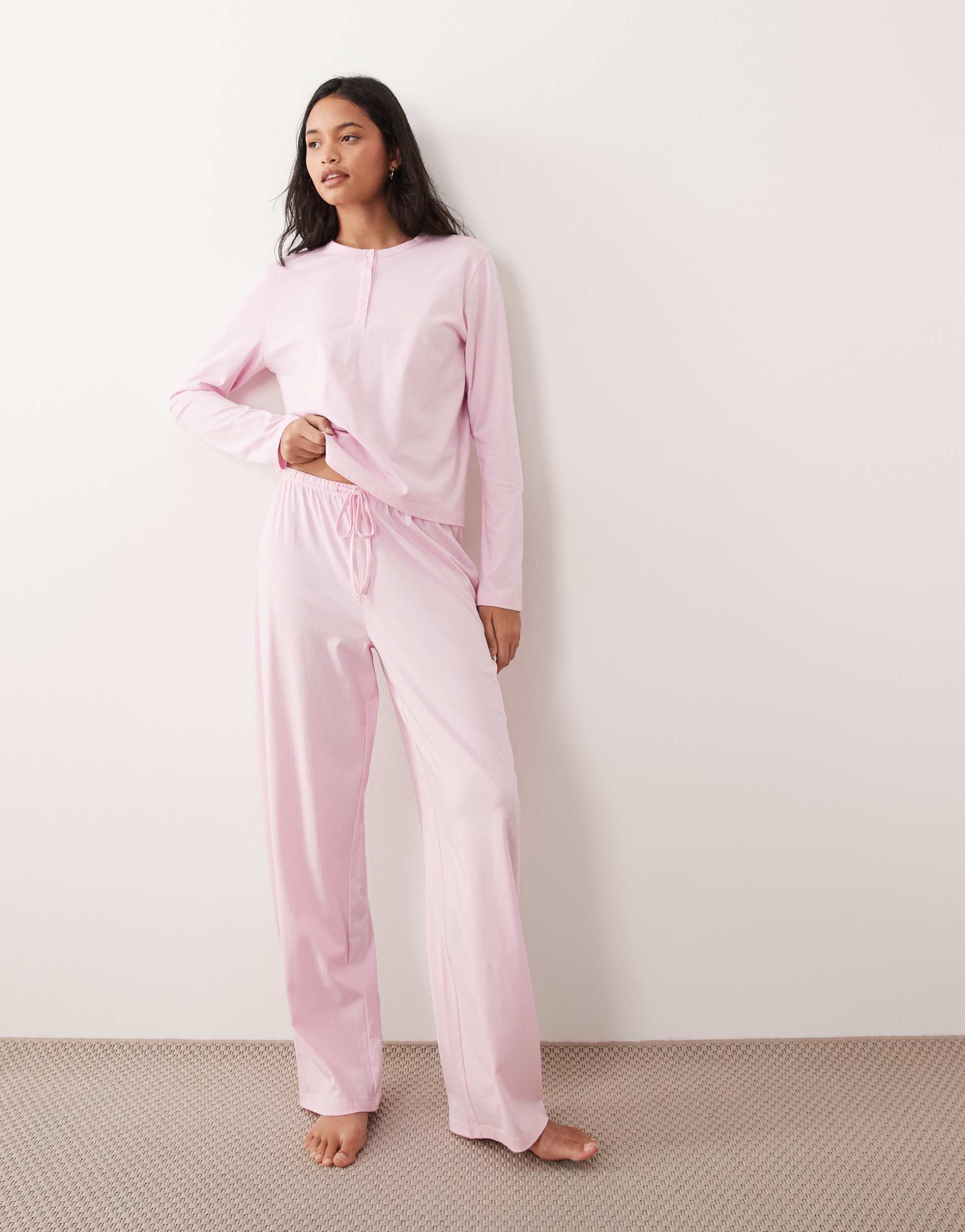 asos design mix & match cotton pajama pants in candy pink